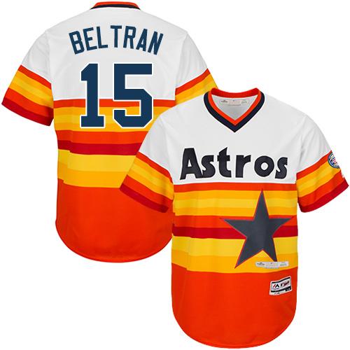 Astros #15 Carlos Beltran White/Orange Cooperstown Stitched Youth MLB Jersey - Click Image to Close